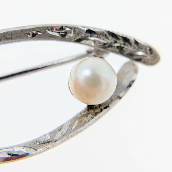 Vintage Akoya pearl brooch sterling silver beautiful classic minimalist - Picture 10 of 11